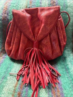 Susan Gail snakeskin Leather Shoulder Bag with Tassel Fringe long strap